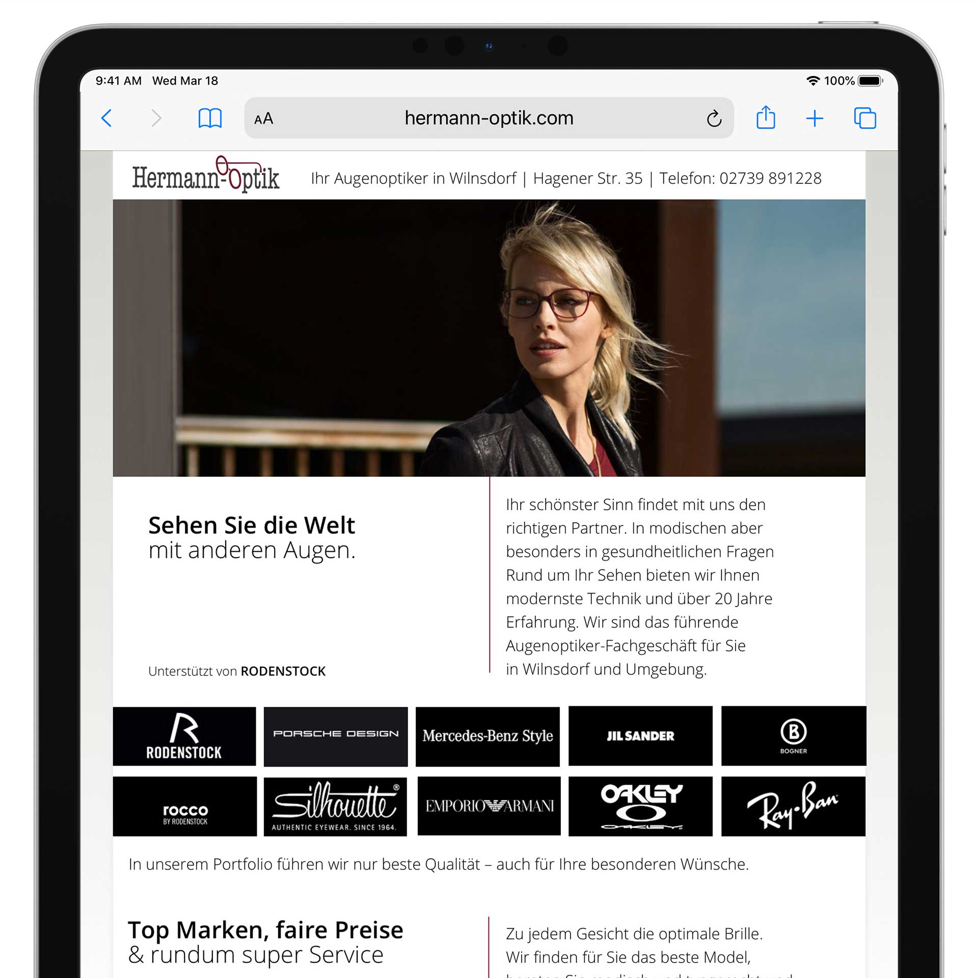 Website Onepager für einen Optiker